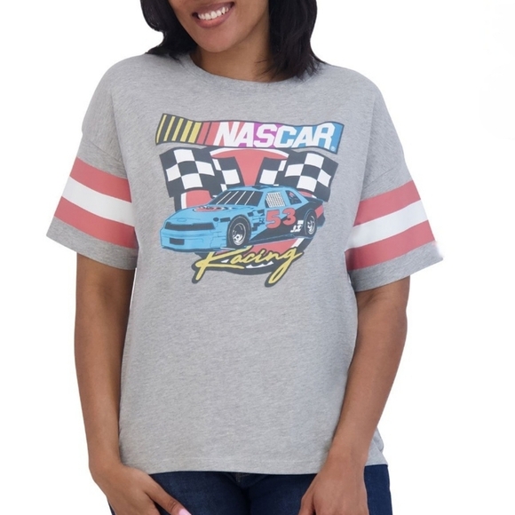 Nascar Tops - NASCAR Racing Licensed Varsity Graphic Tee Grey M